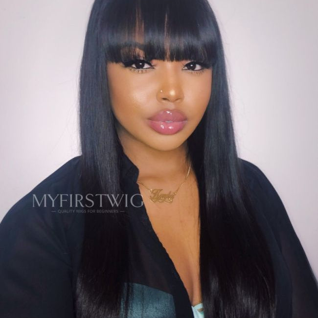 Perruque de fermeture - 4x4 Perruque Cheveux raides avec une frange - FL4424